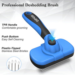 Dipoo self-cleaning brush release button closeup showing easy fur cleanup.