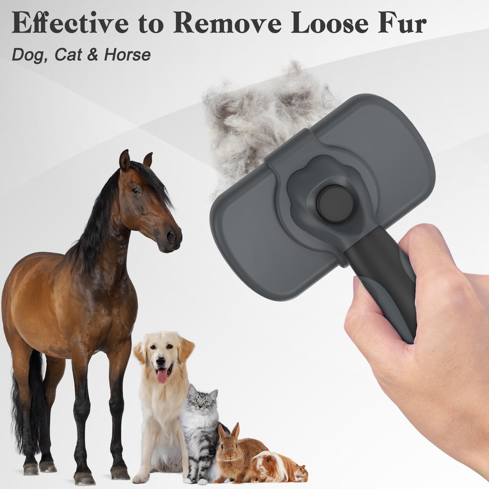 Dipoo self-cleaning-deshedding-brush-release-button facilitates quick cleanup.