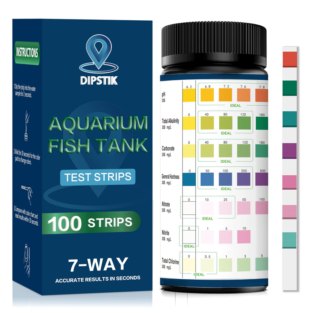 DIPSTIK Aquarium Test Strips 7-Way Kit for quick freshwater and saltwater checks.