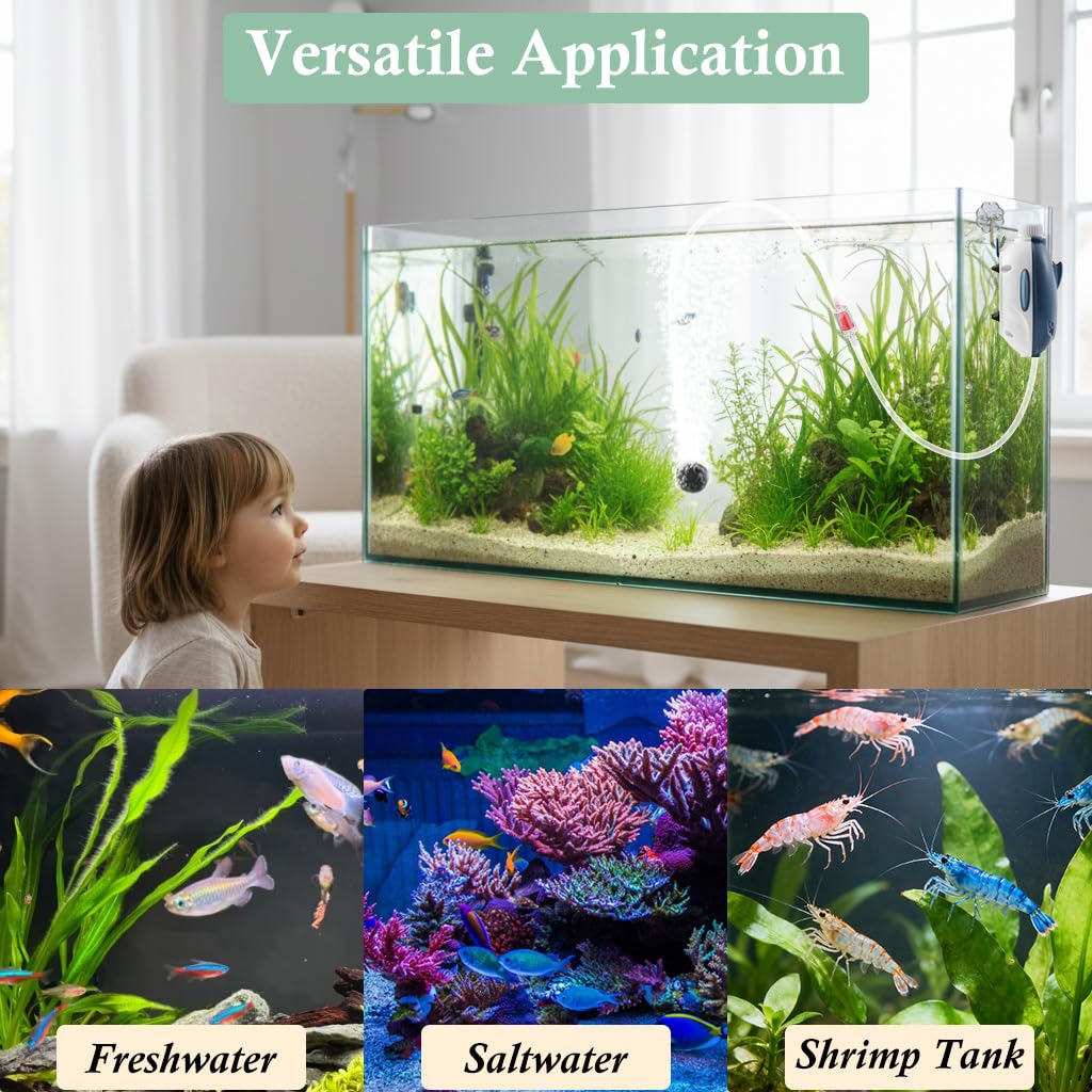 Dirvin aquarium setup with pump providing gentle airflow for 5-20 gallon tanks.