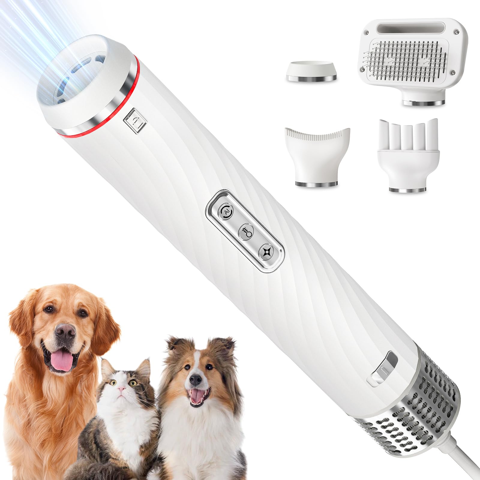 Discala dog dryer front view for quick home grooming sessions with easy handling.