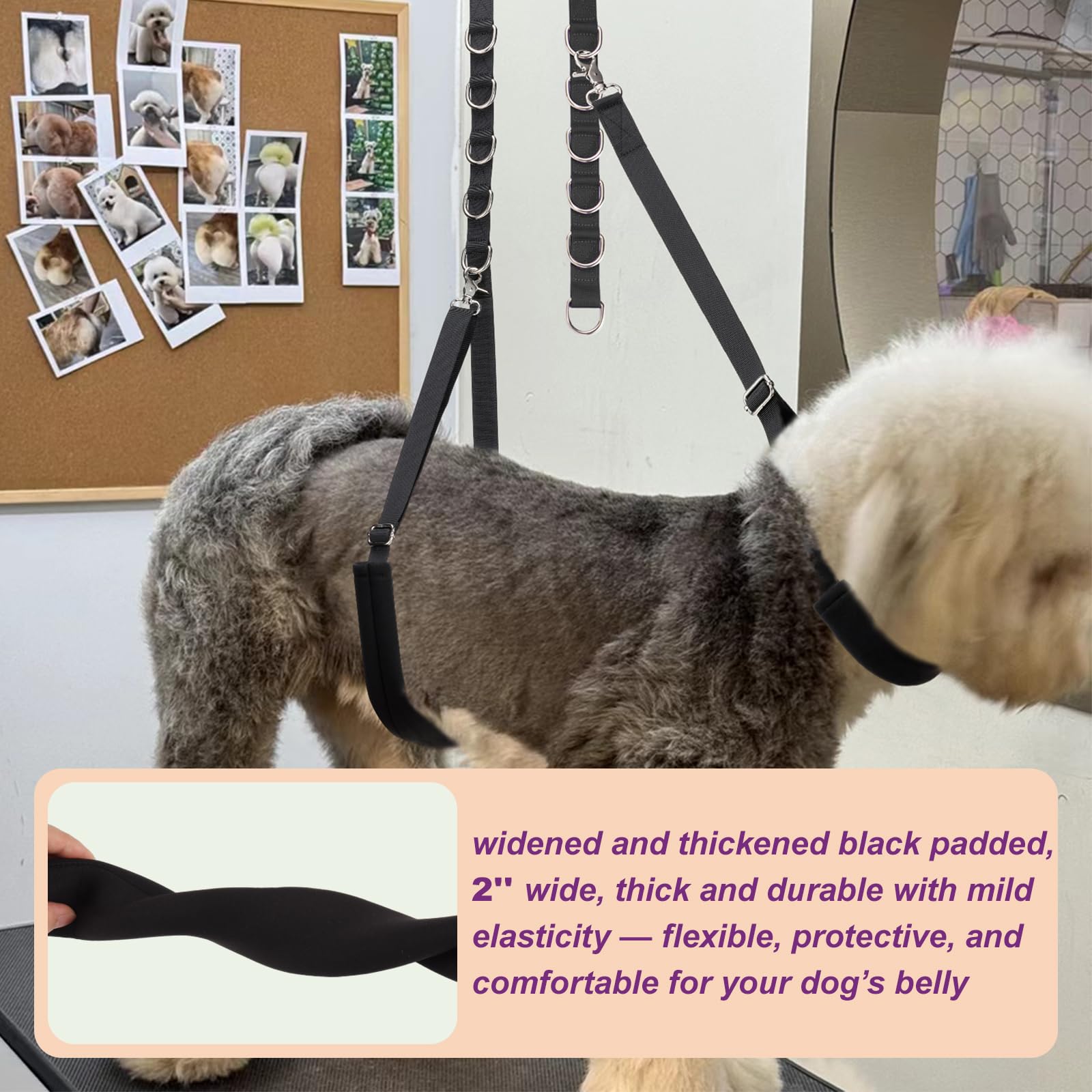 DISCPETSEC heavy-duty hardware ensures secure clips and buckles during grooming