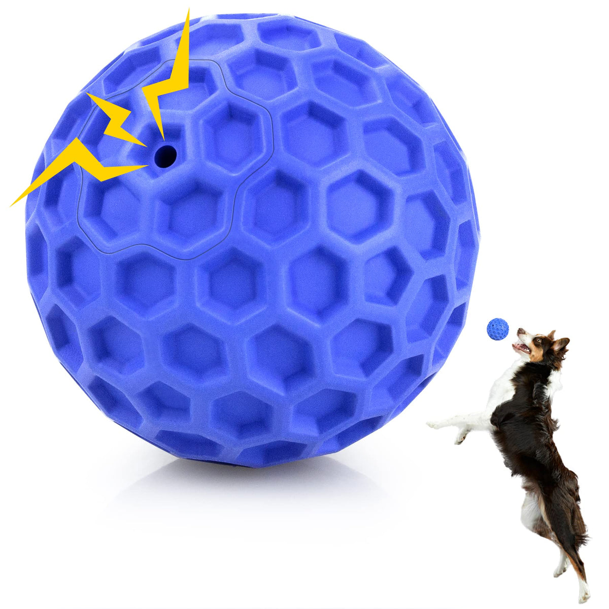 DISSKNIC Indestructible Squeaky Dog Ball closeup shows durability for aggressive chewers