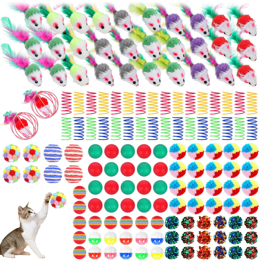 DIVINA VITAE 150pcs cat toys bulk pack with colorful springs for active play