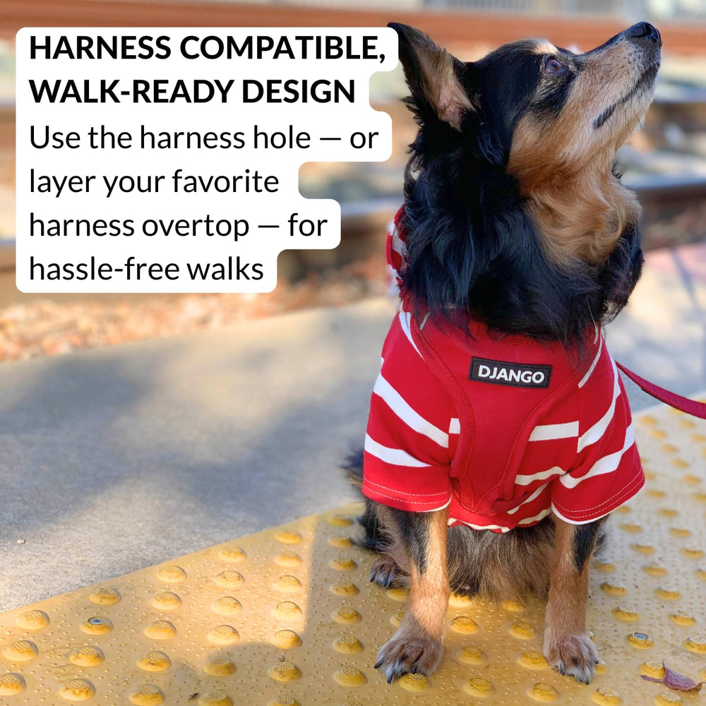 DJANGO Dog Hoodie elastic waistband fit allows secure, flexible wear for active dogs.