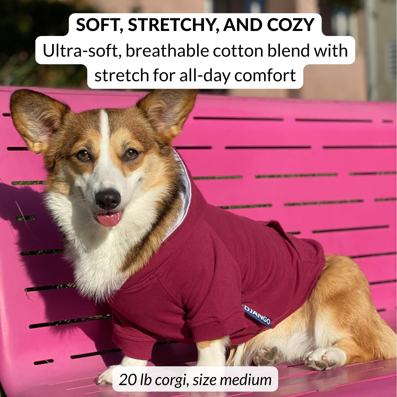 DJANGO dog hoodie with harness hole and leash portal for easy harnessing