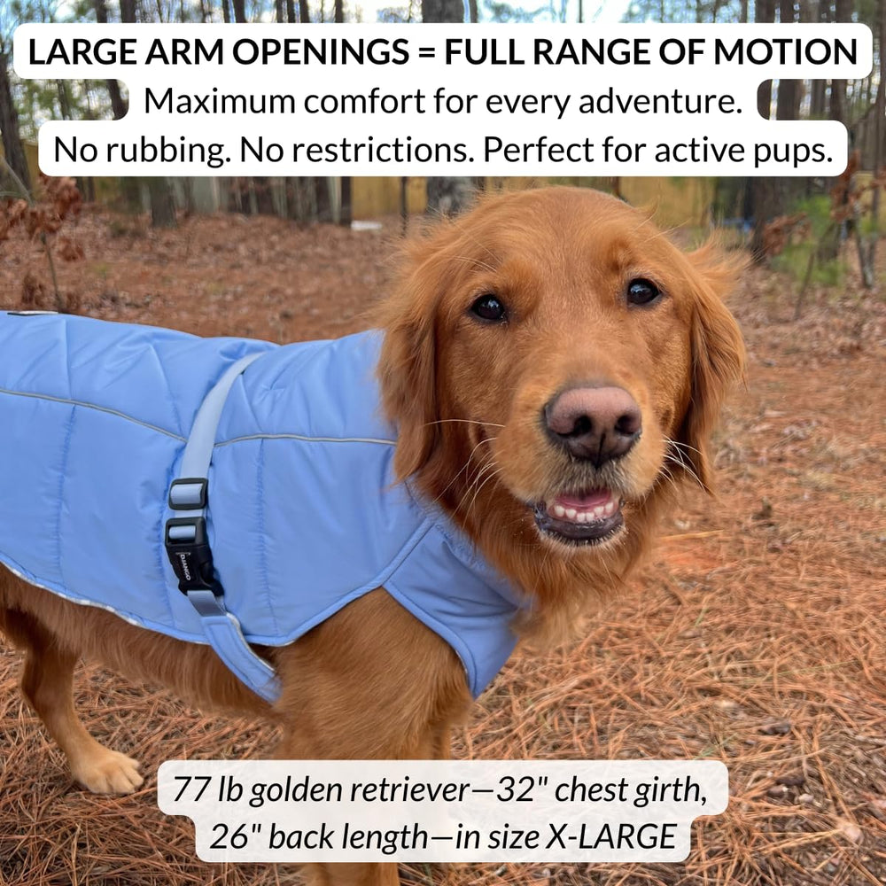 DJANGO windproof, water-repellent shell closeup keeps dogs dry in rain and slush