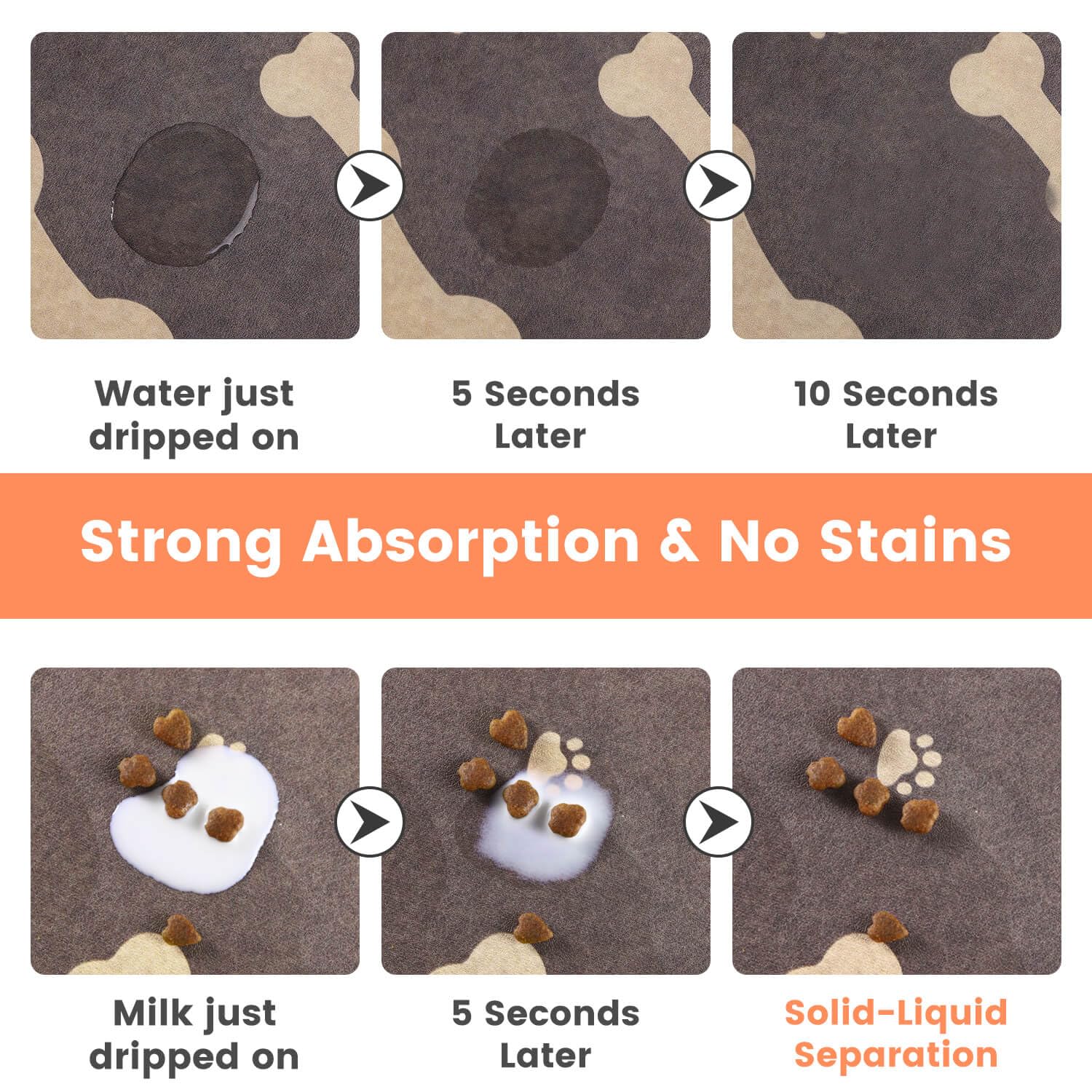 DK177 Pet Feeding Mat anti-slip backing secures bowls during lively meals.