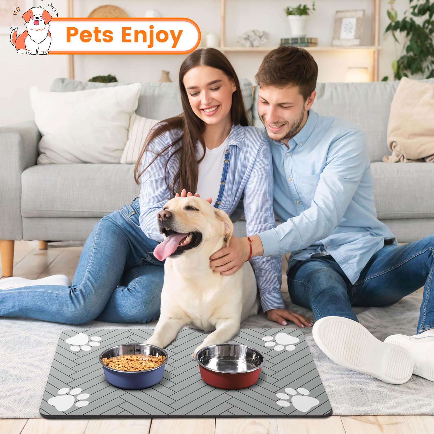 DK177 pet feeding mat anti-slip backing keeps bowls steady