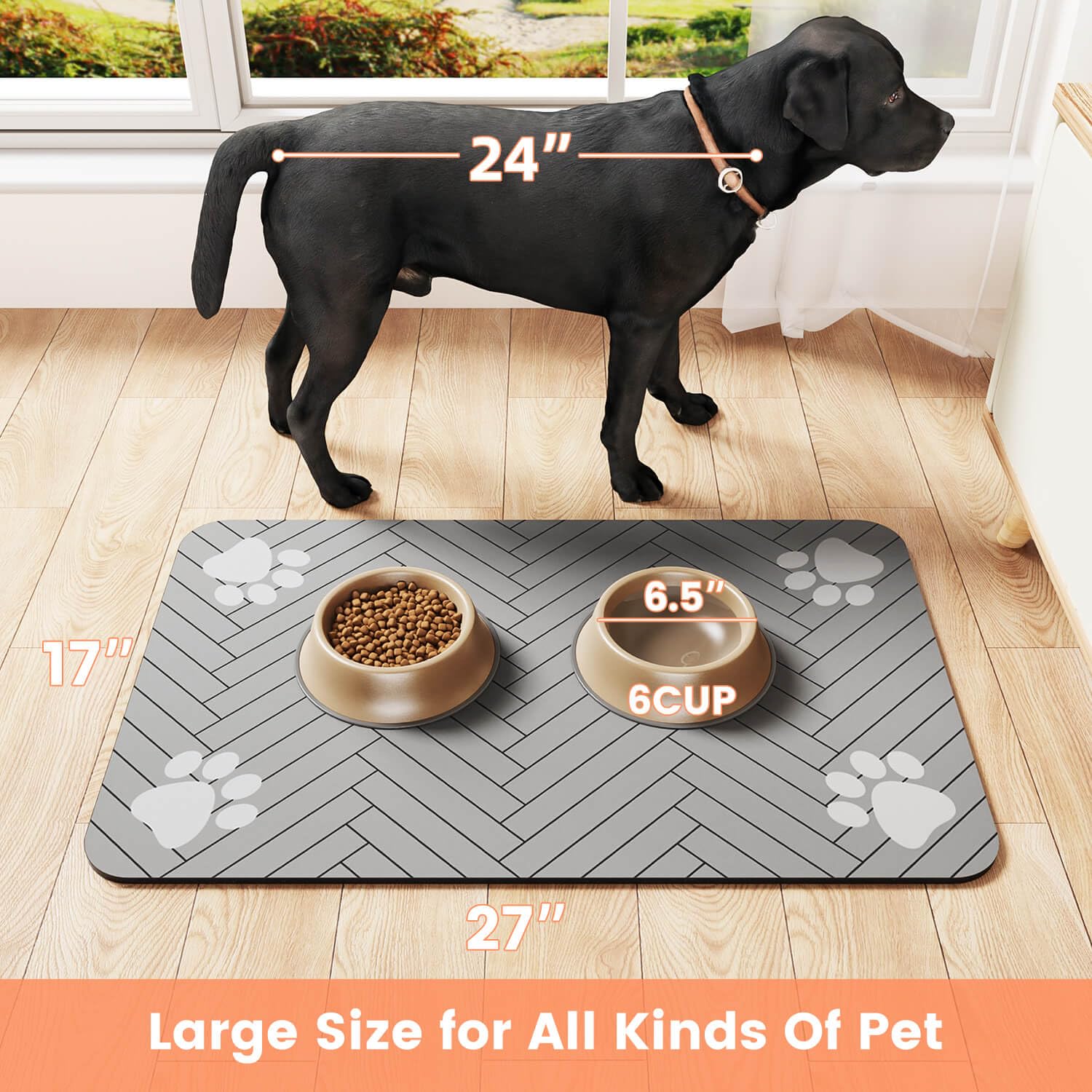 DK177 pet feeding mat striped light-gray design complements kitchens