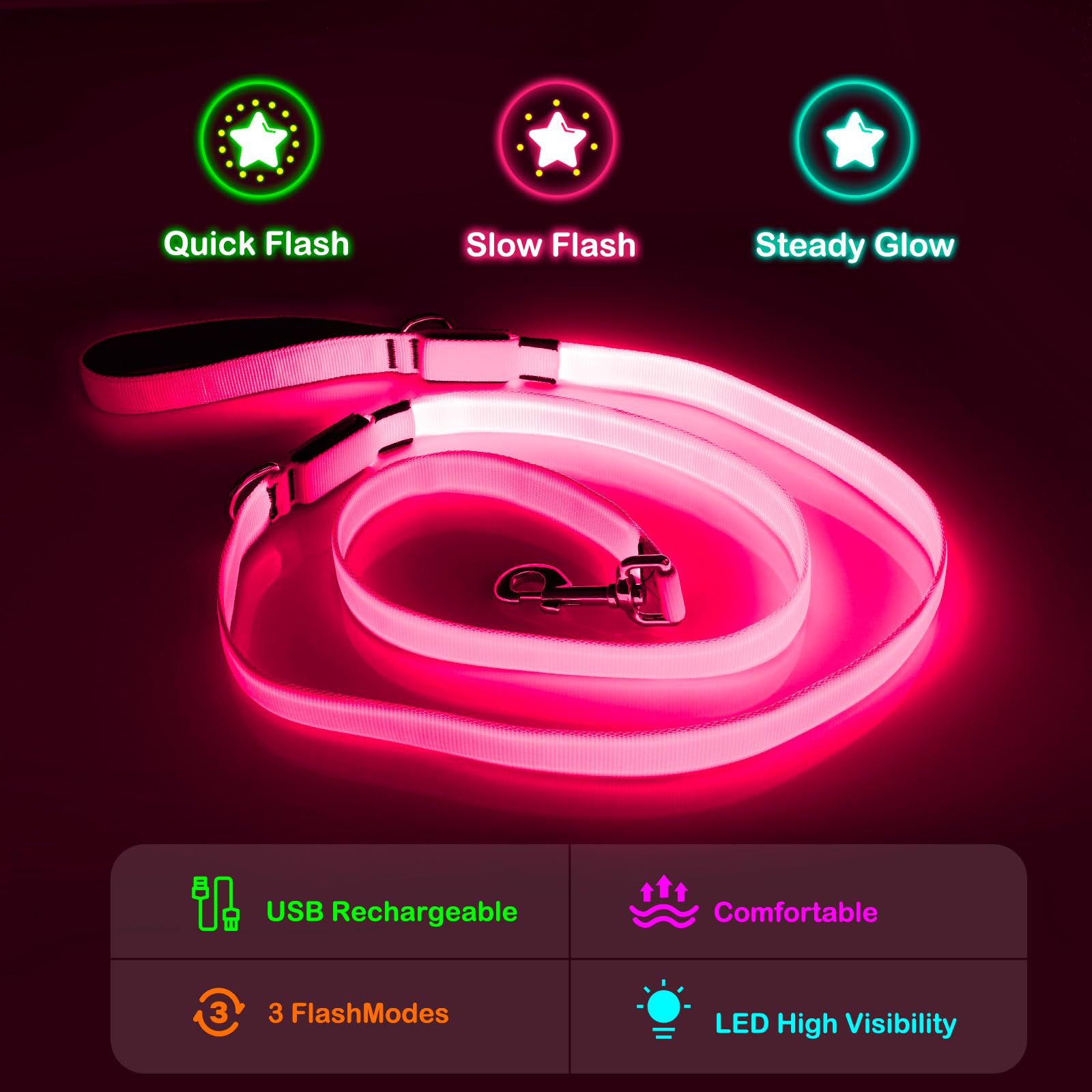 Dlitk LED dog leash with reflective accents improves roadside safety at dusk