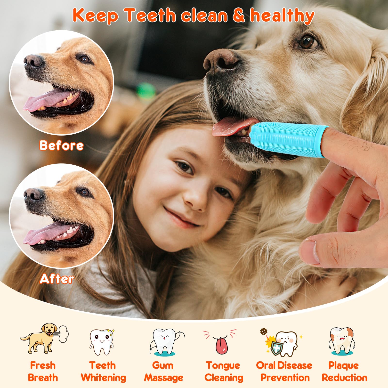 Dlnope dog finger toothbrush bristle close-up demonstrates dual-length design
