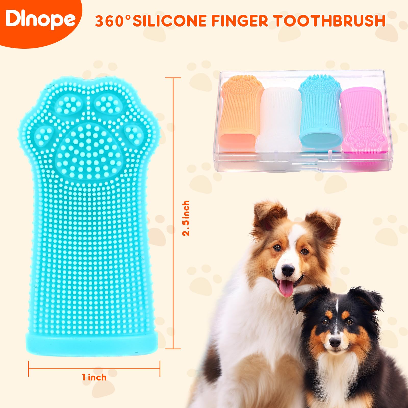 Dlnope dog finger toothbrush in action shows paws-on brushing