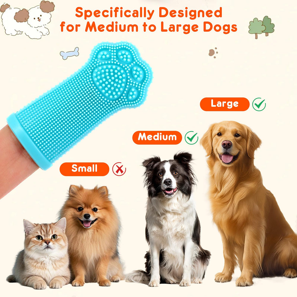Dlnope dog finger toothbrush side ridges for gum massage in use
