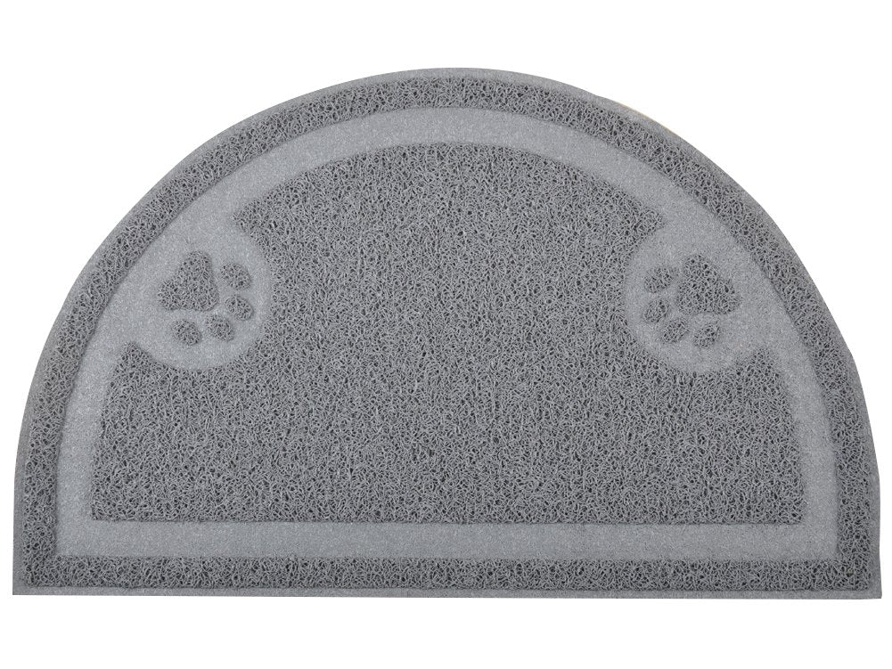 DM Cat Paw Print Litter Box Mat with soft surface reduces tracking.