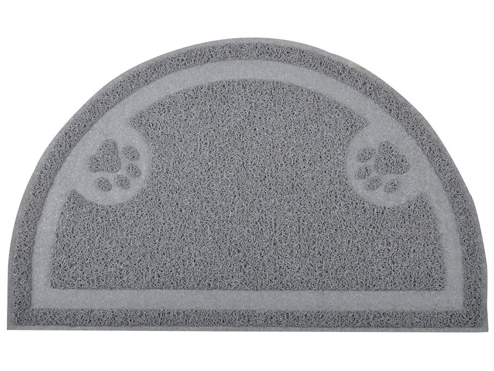 DM Cat Paw Print Litter Box Mat with soft surface reduces tracking.