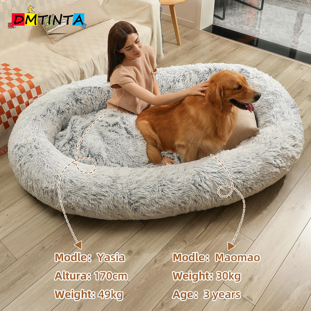 DMTINTA large dog bed raised edge supports head and neck during rest.