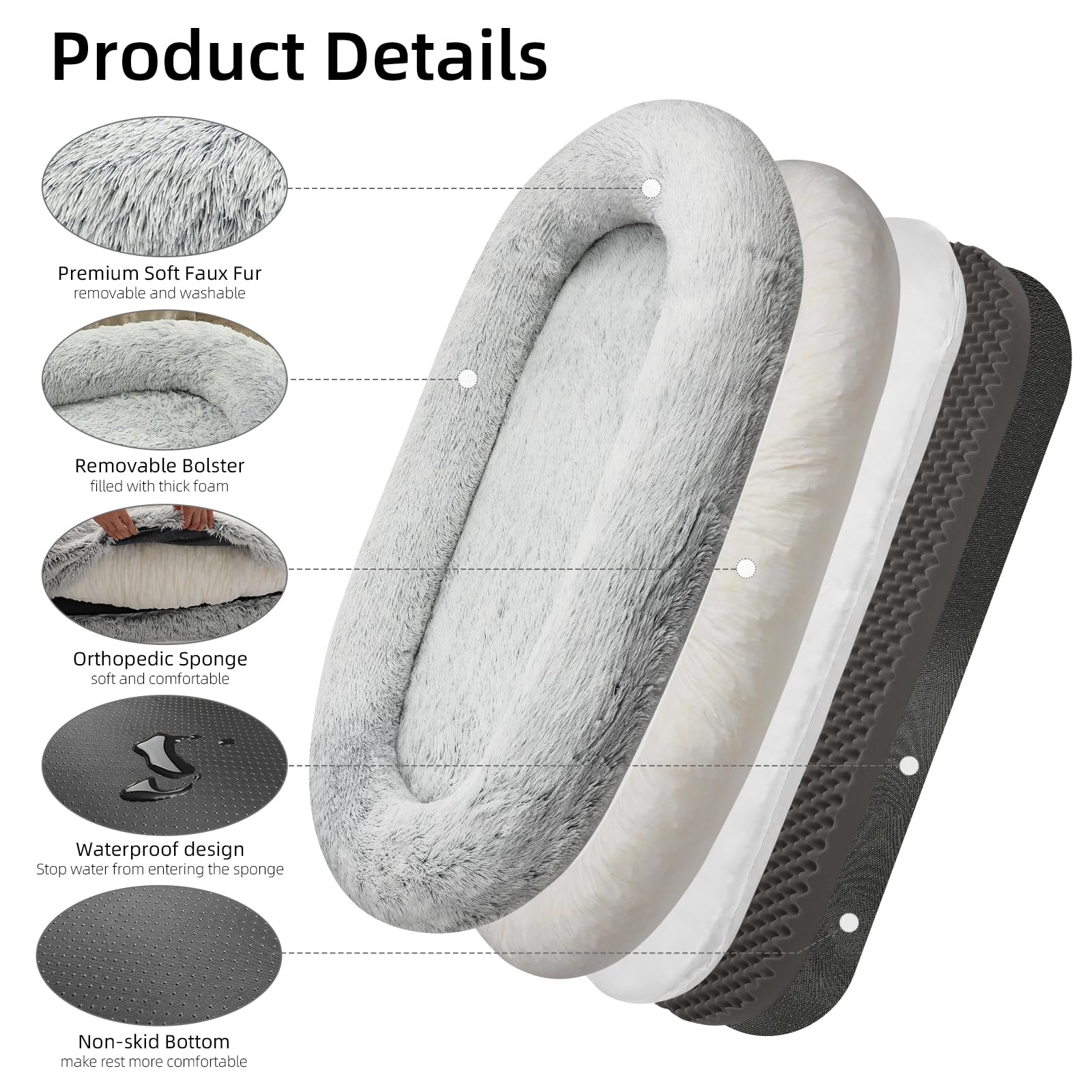 DMTINTA large dog bed faux fur close-up evokes warmth and coziness.