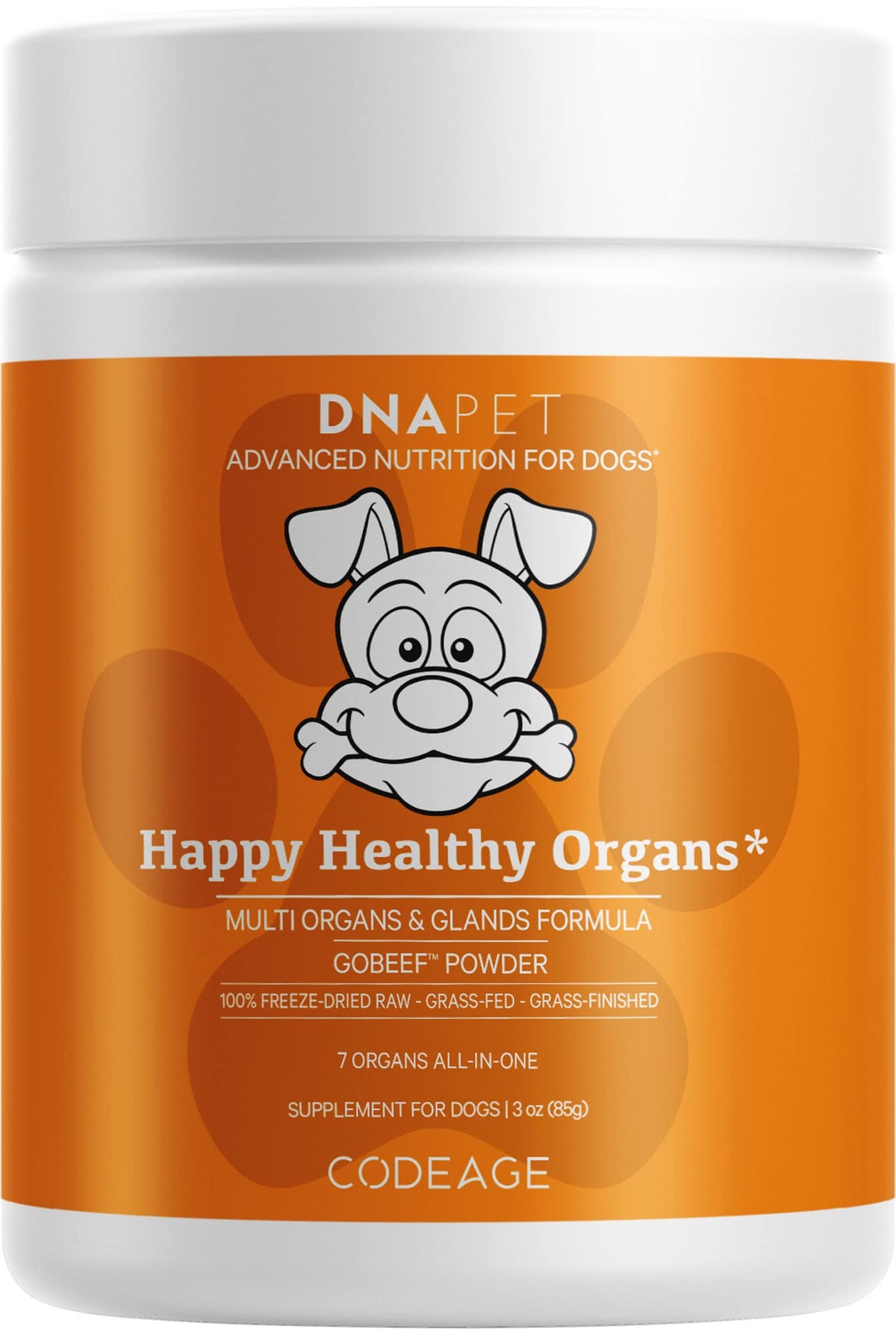 DNA PET Happy Healthy Organs bottle shown for easy dosing and storage benefits.