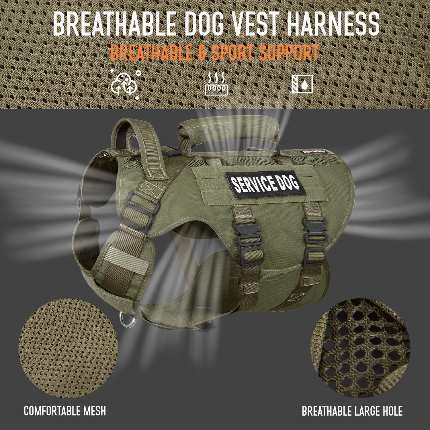 Dnallrino service dog vest lift handle aids stairs and car transfers