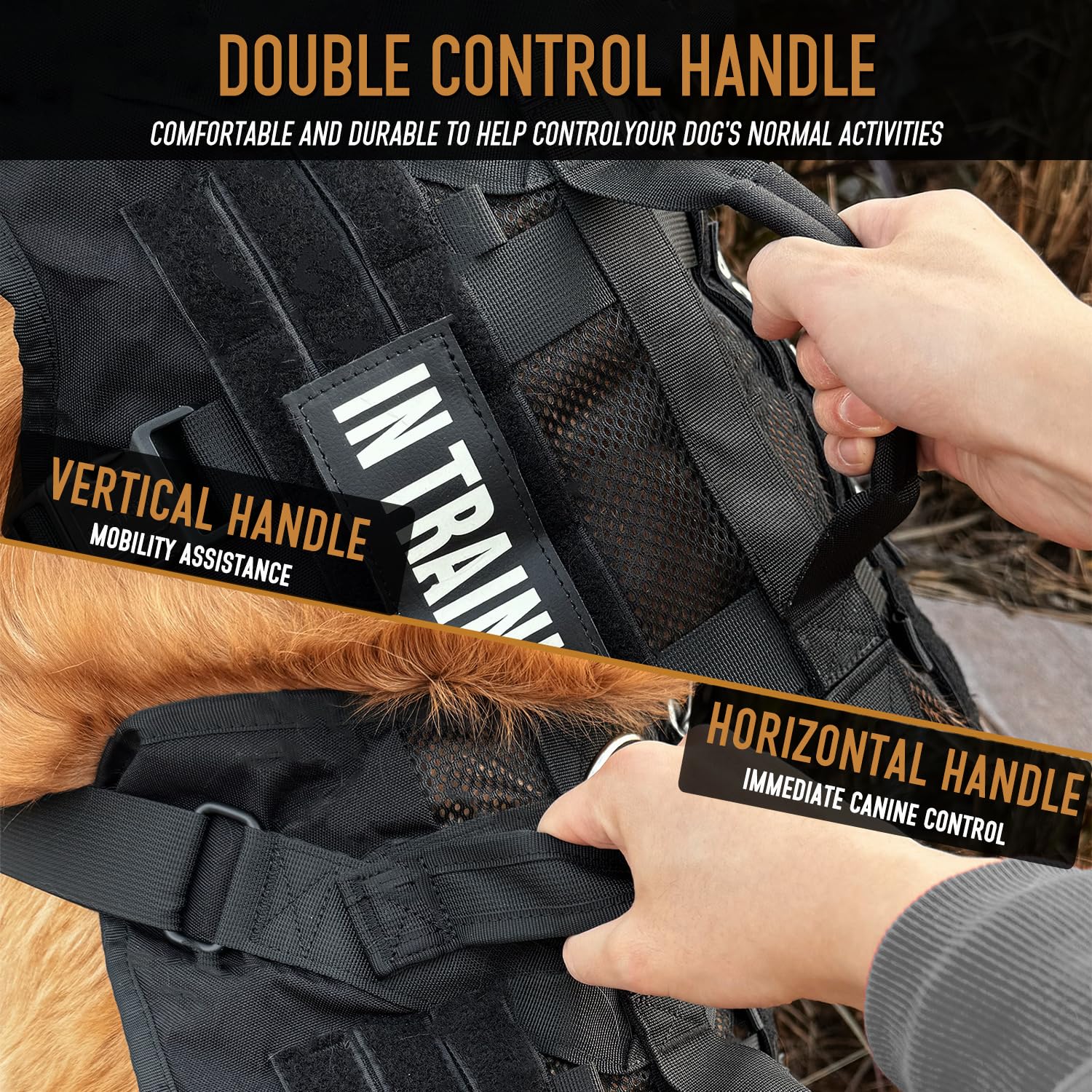 Dnallrino tactical dog harness MOLLE system for patches and essentials