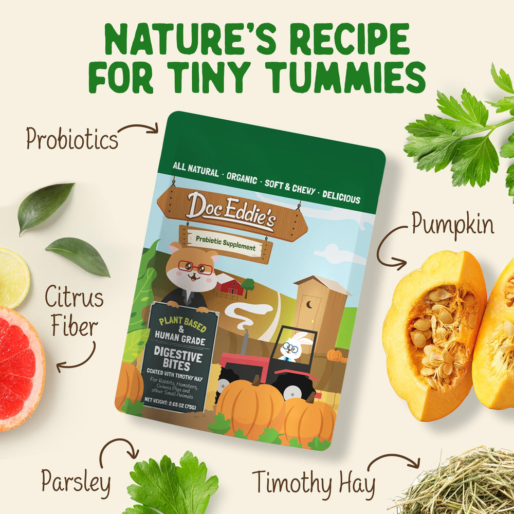 DOC EDDIE'S Digestive Bites fruit flavors apple and pumpkin attract pets and nourish.