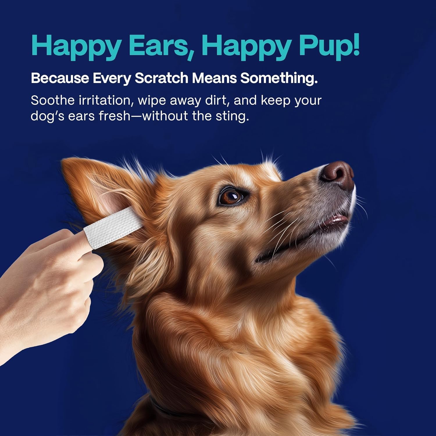 DOCO dog ear wipes close-up shows alcohol-free, soothing ingredients.