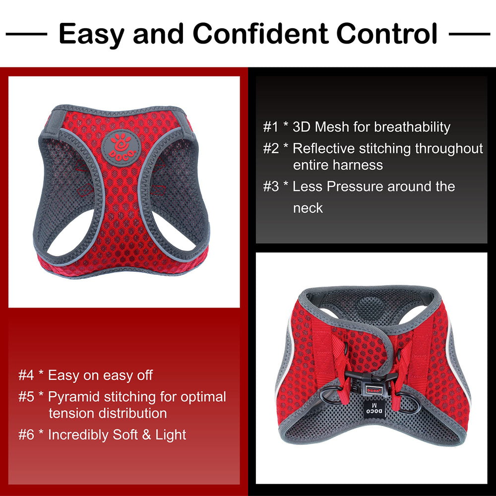 DOCO orange harness for small dogs increases high-contrast visibility.