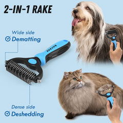 Docrok Pet Grooming Combo metal comb detangling and smoothing fur.