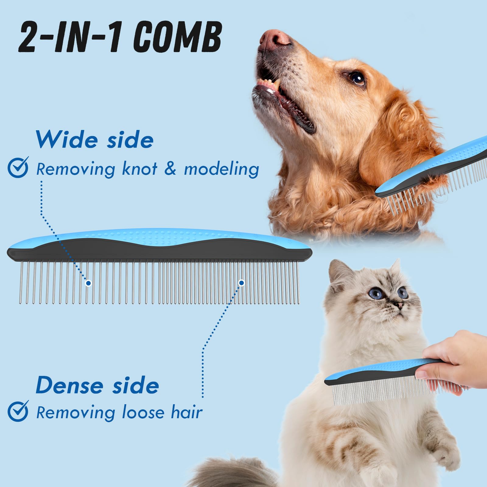 Docrok Pet Grooming Combo undercoat rake with two sides for mats and shedding.