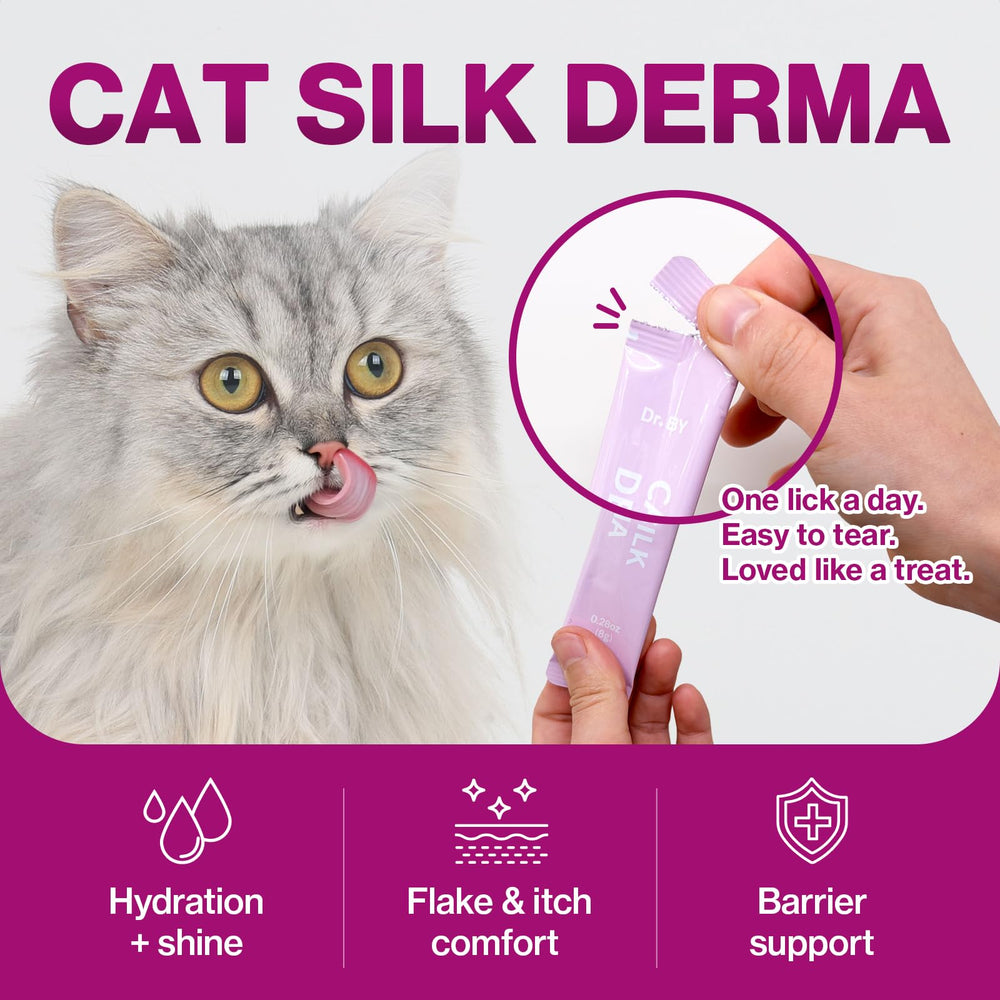 Doctor By Cat Silk Derma Lickable cat enjoying treat demonstrates palatability.