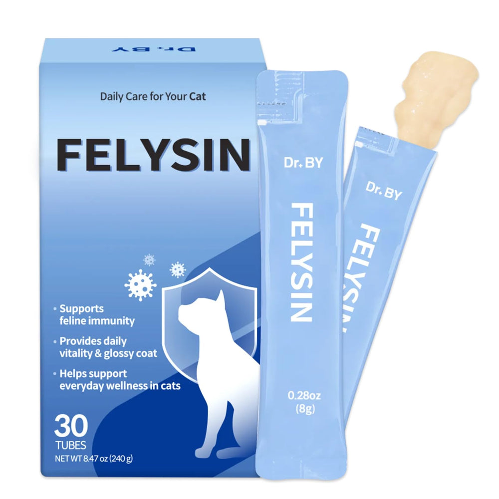 Doctor By Felysin bottle label shows feline immune support for respiratory comfort.