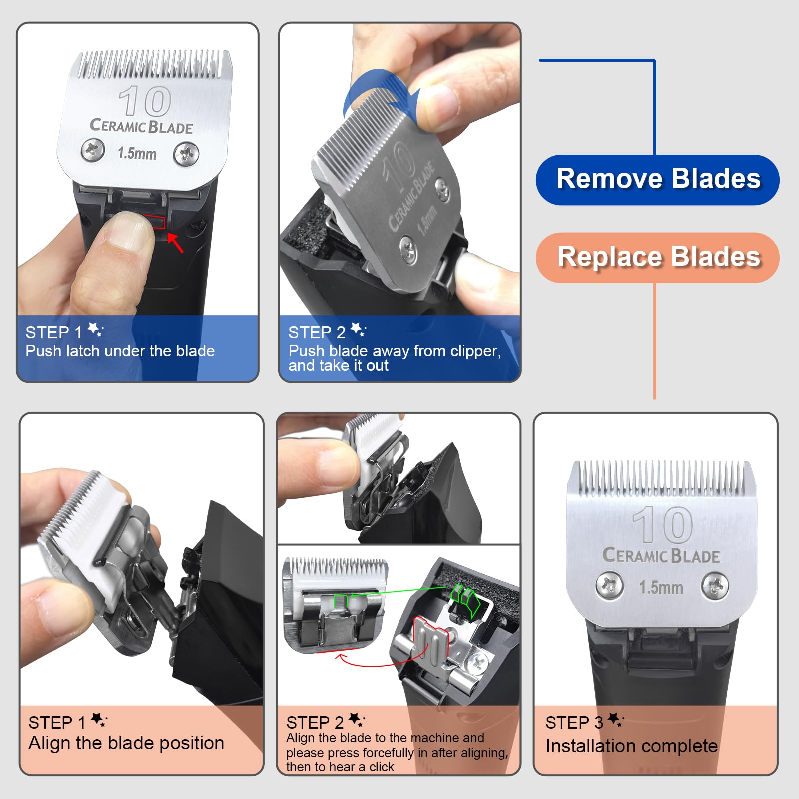 DODAER blades fit Andis, Oster A5, and Wahl KM-10 clipper models.