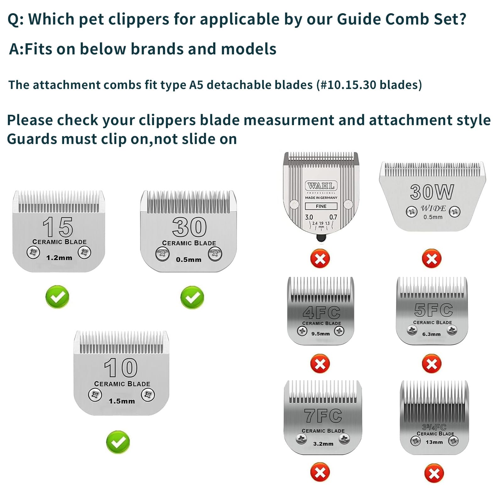 DODAER eight-size guide combs displayed for precise pet grooming adjustments.