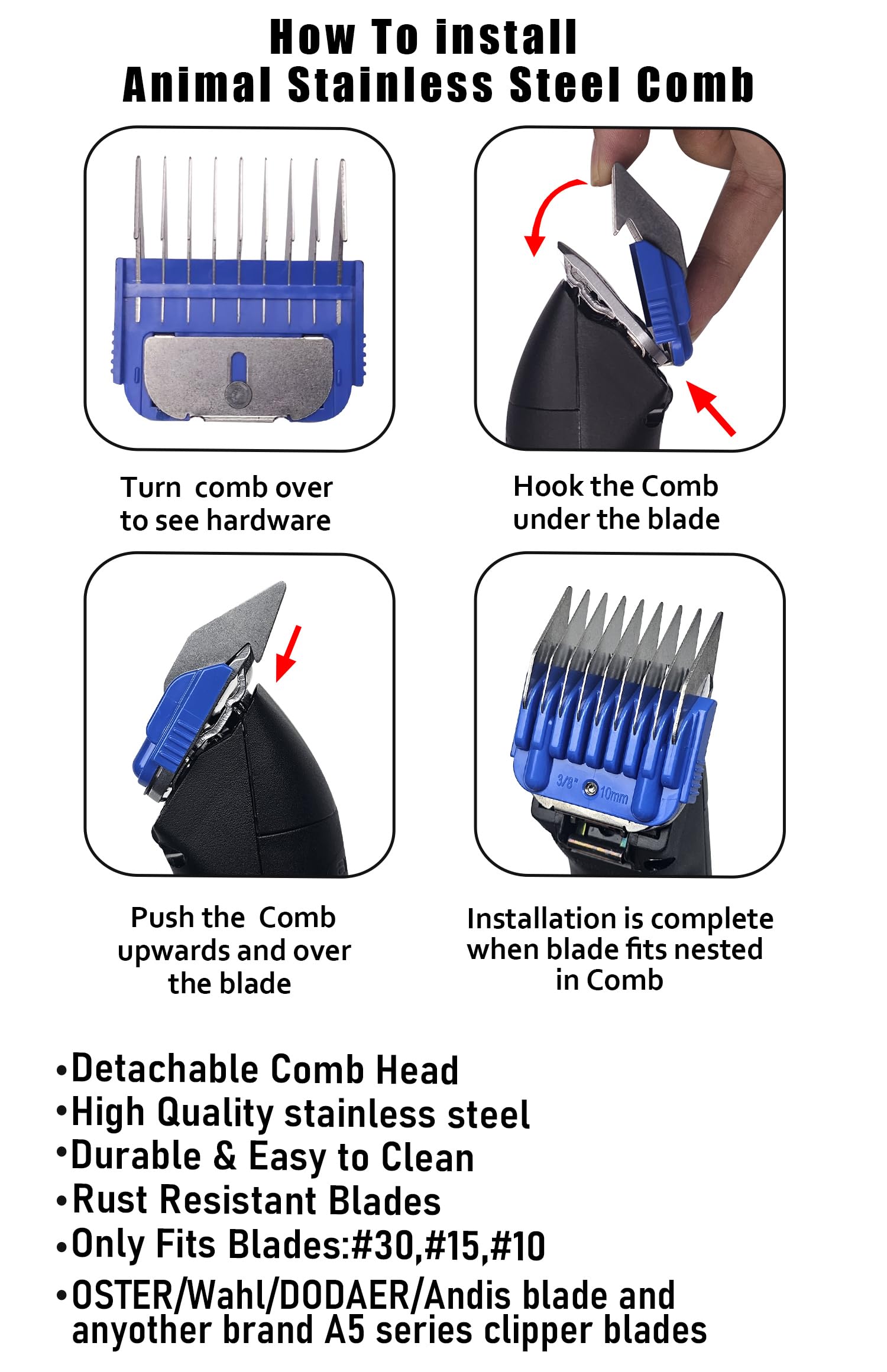 DODAER stainless steel construction close-up highlights durable grooming performance.
