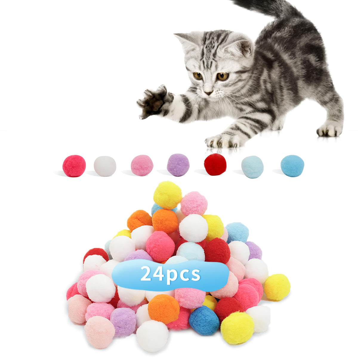 DODHEG 24-pc colorful plush pet balls offer playful chase and exercise for cats.