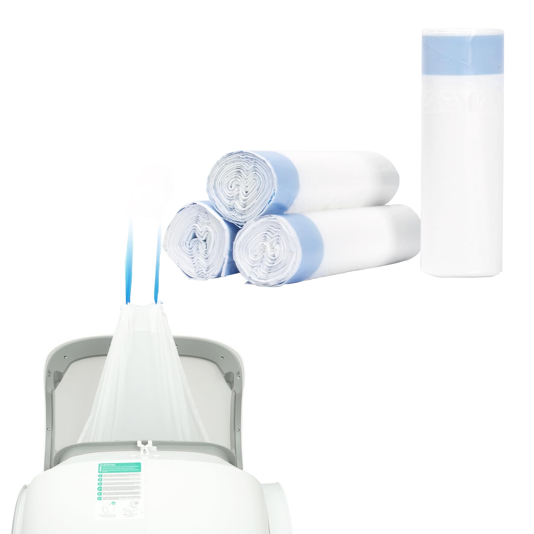 DOEL 60-count drawstring cat litter bags packaging on four-roll pack for long-term use.