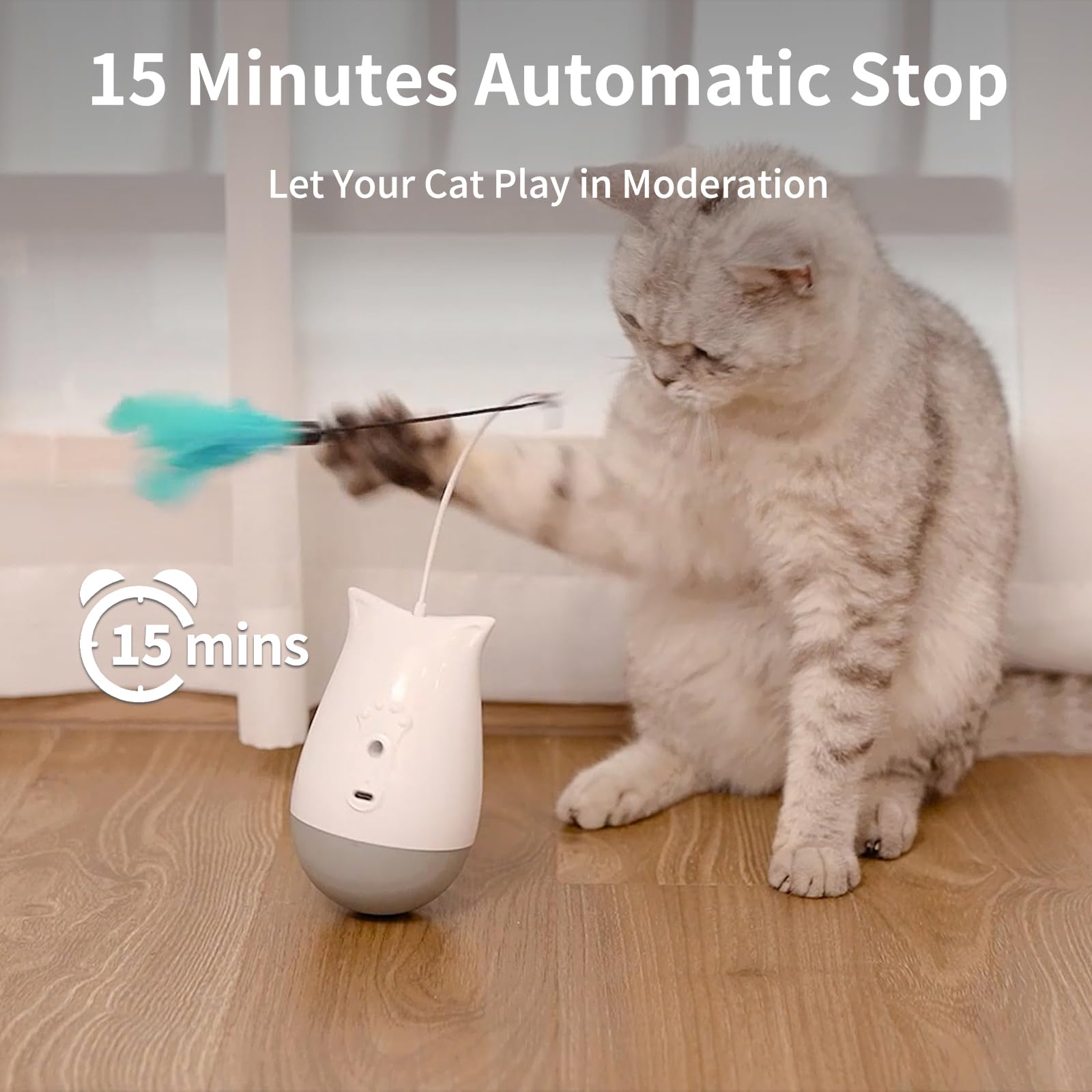 DOEL cat toy with interchangeable feathers keeps cats engaged with varied prey hints.