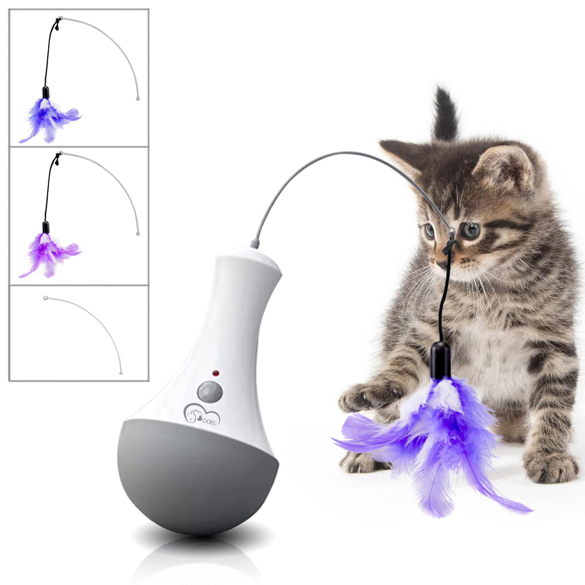 DOEL interactive cat feather toys with 360-degree rotation promoting engaging play