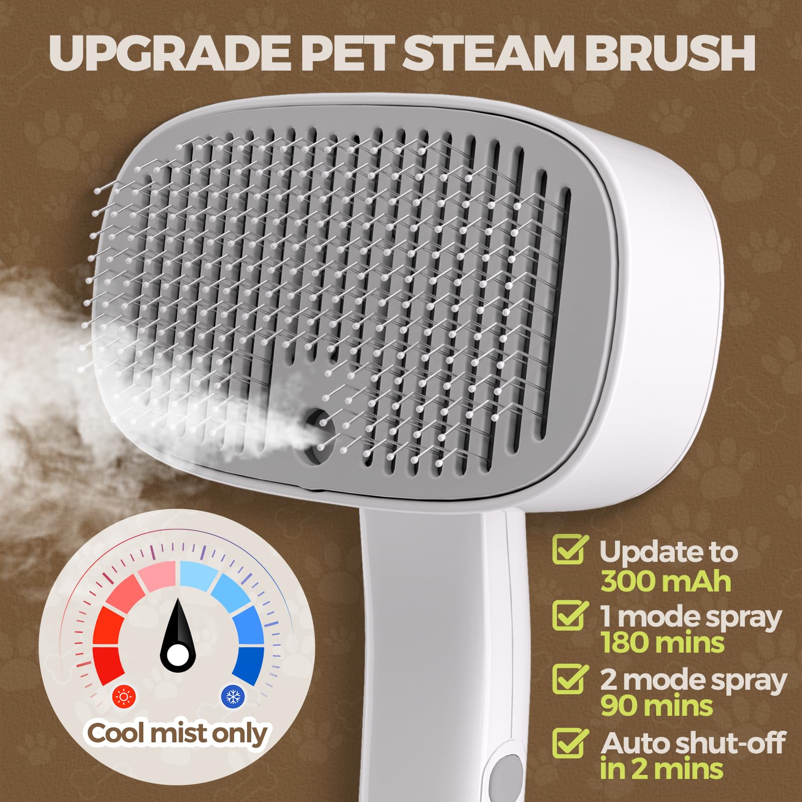 Doffur Cat Steam Brush ergonomic grip highlights comfortable long grooming with minimal fatigue.