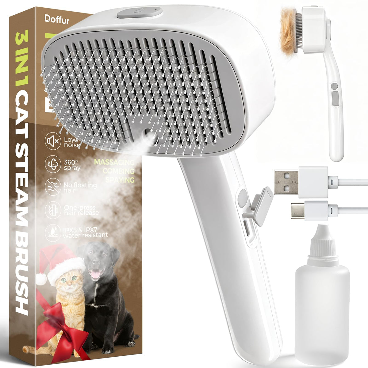 Doffur Cat Steam Brush mist-settings in action for sensitive coats and calm grooming sessions.