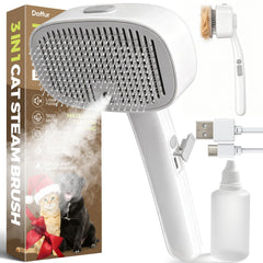 Doffur Cat Steam Brush mist-settings in action for sensitive coats and calm grooming sessions.