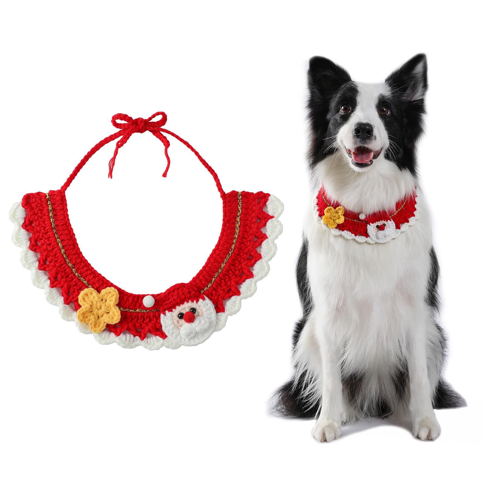 Dog bandanas Christmas green knit worn by a dog for festive look