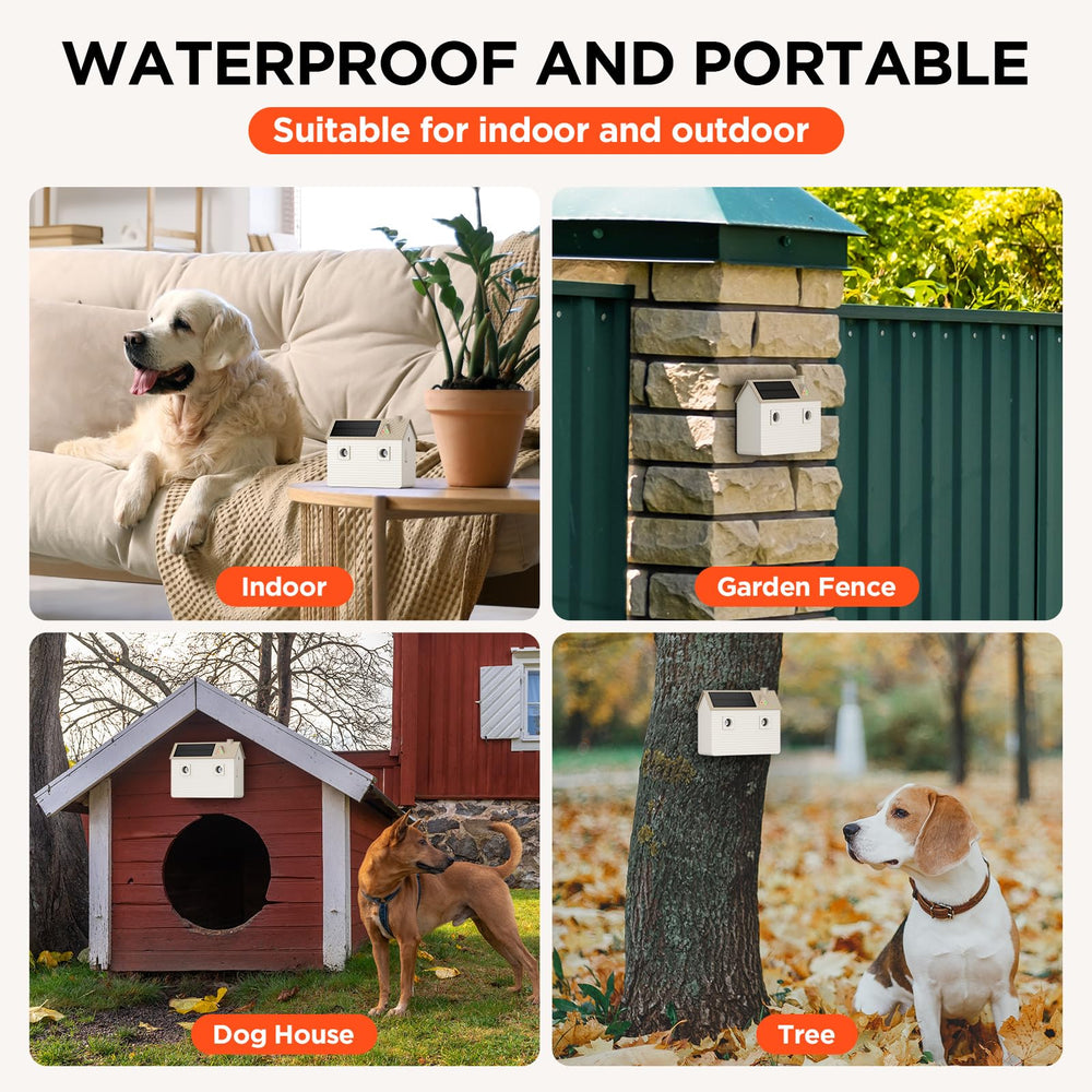 Dog bark deterrent indoor outdoor mounting blends with surroundings.