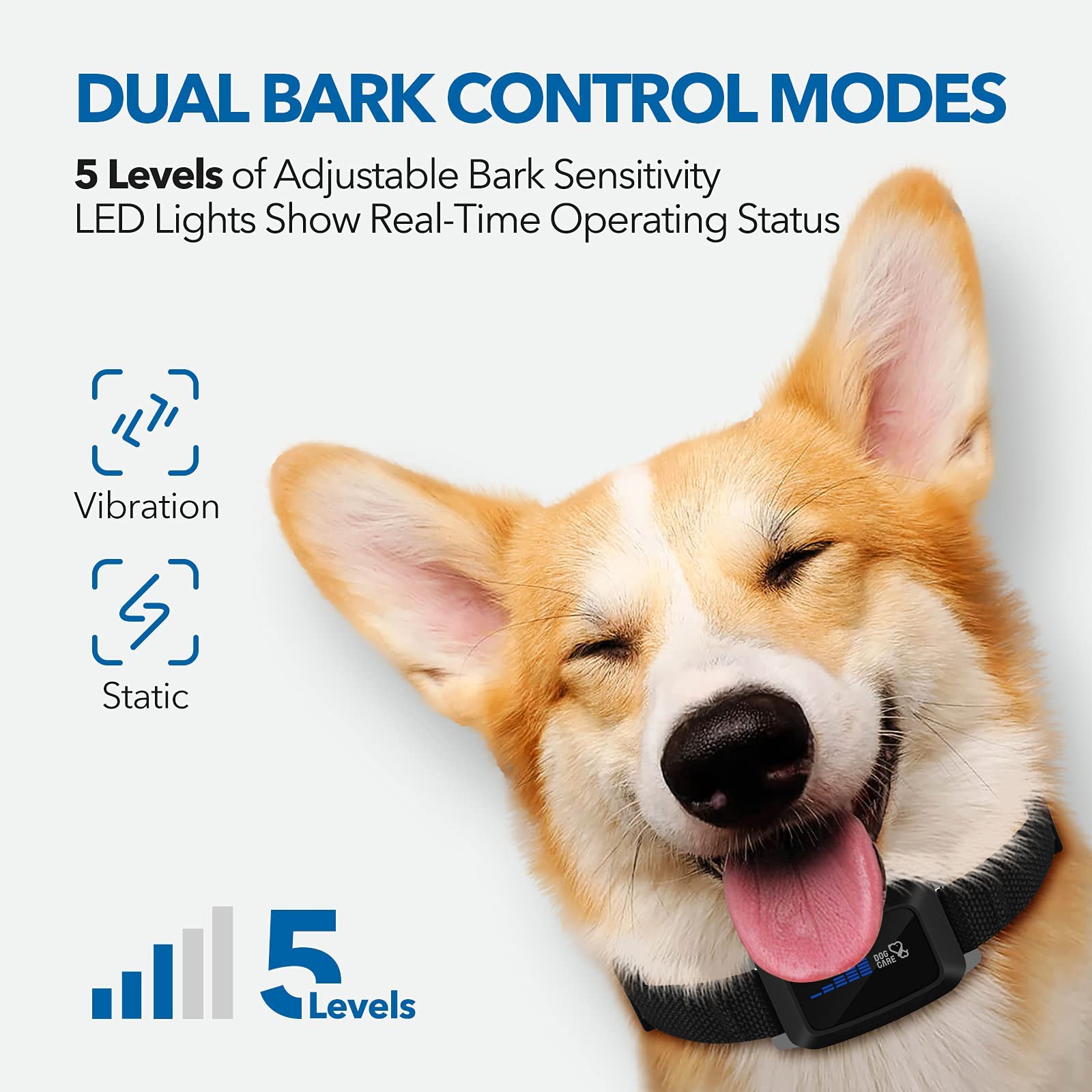 DOG CARE bark collar LED indicator showing training status for clear feedback