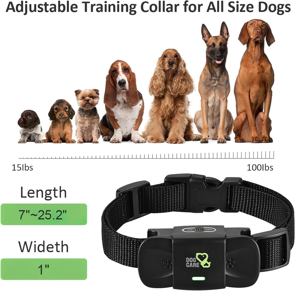 DOG CARE shock collar receiver front view shows quick-access buttons for training modes.