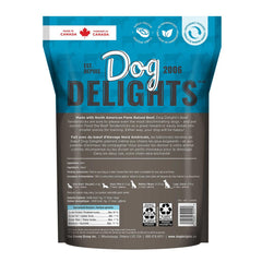 Dog Delights Beef Tendersticks strip closeup—protein-rich training bite.