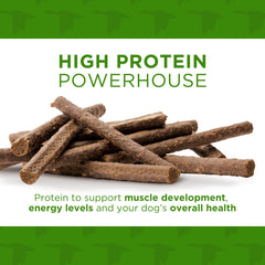 Dog Delights Chewy Duck Sticks training-pieces offer portion control.