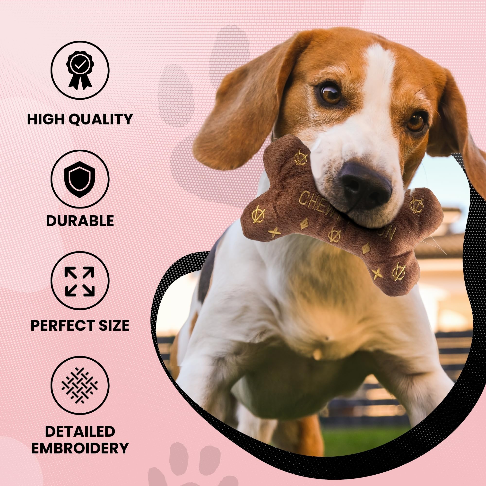 Dog Diggin Designs Runway Pup applique ball toy with bold patterns for bright playtime.