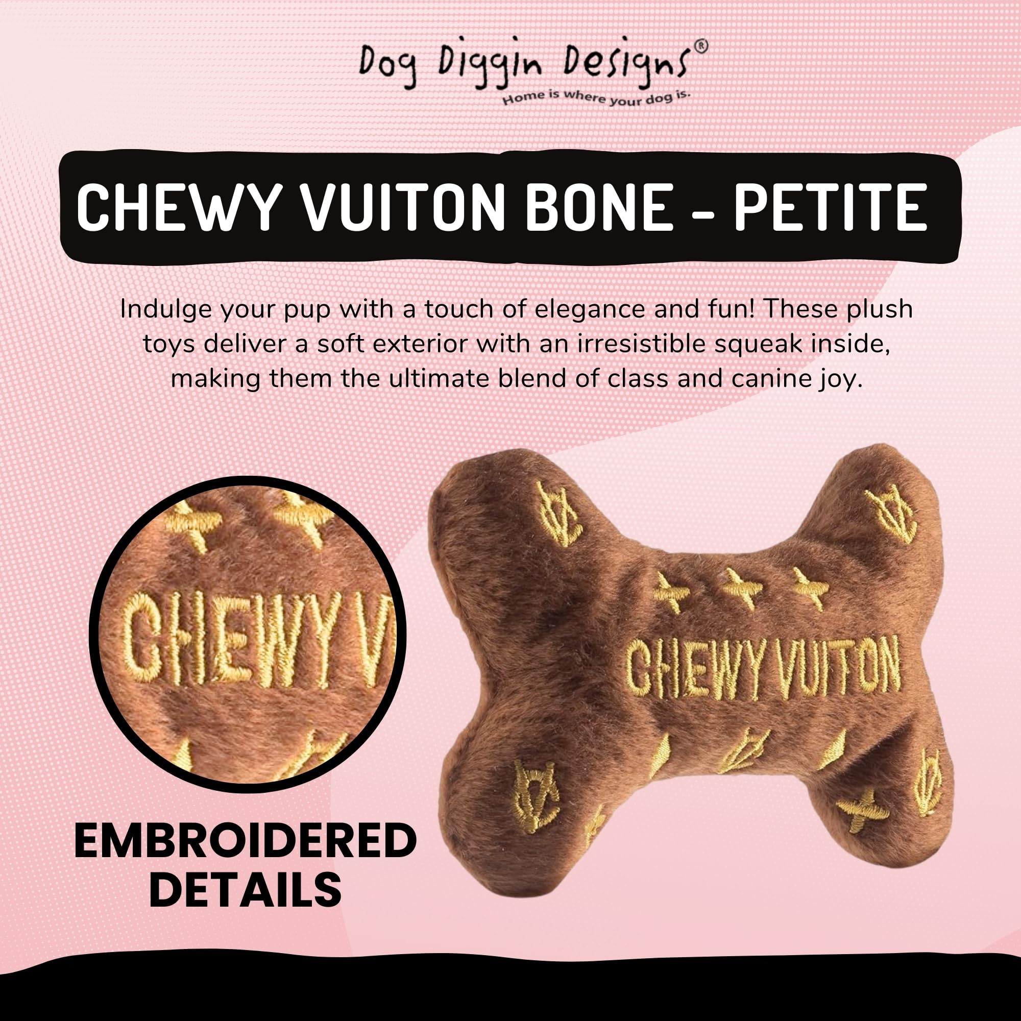 Dog Diggin Designs Runway Pup logo ball toy for stylish, interactive fetch.